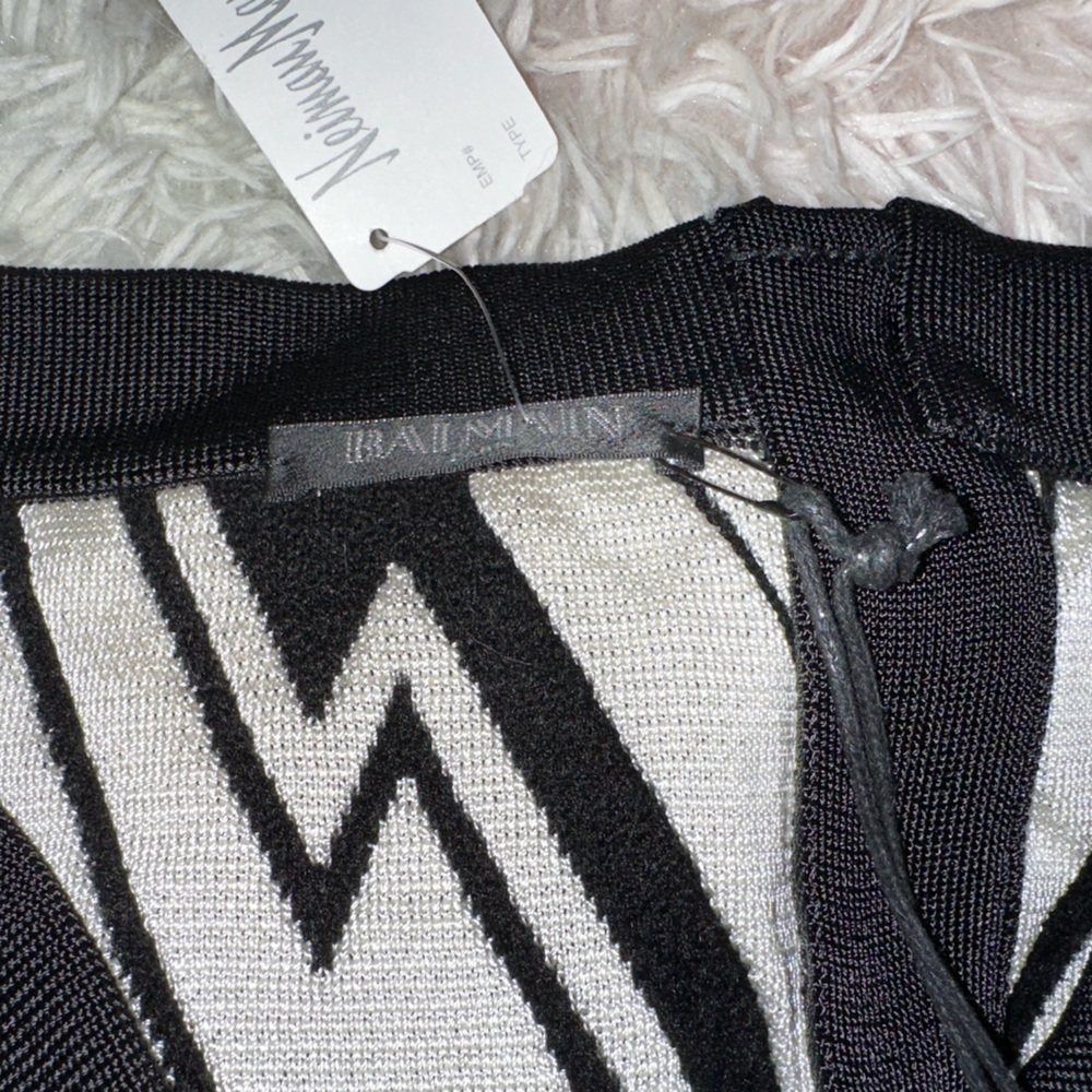 New Balmain Monochrome Zigzag Mini Skirt Size 46 - Picture 6 of 11